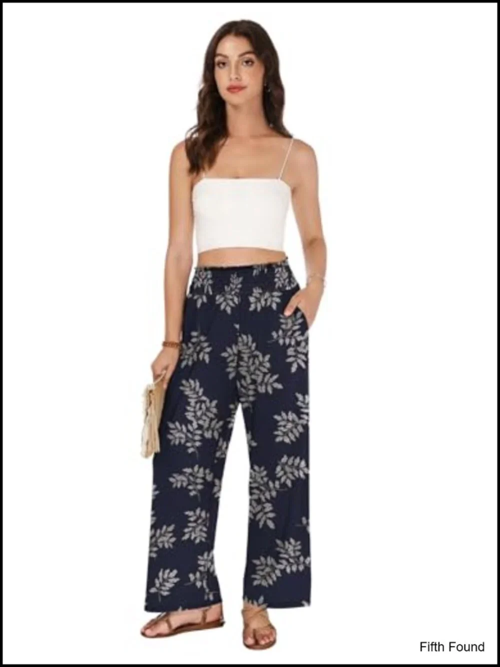 Women's Elastic High Waisted Wide Leg Palazzo Pants with Pockets